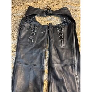 Milwaukee Leather Black Biker Chaps Womens Lace Up Back Adjustable Belt Small